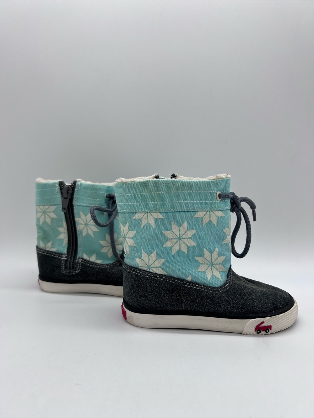 See Kai Run Baby Girl Teal Snowflake Winter Greta Boots with Gray Suede - Picture 4 of 10